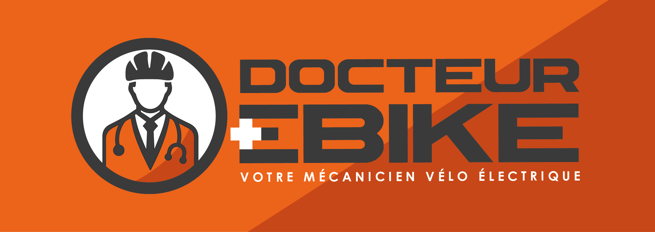 logo Docteur Ebike avec fond atelier réparation vélos électriques